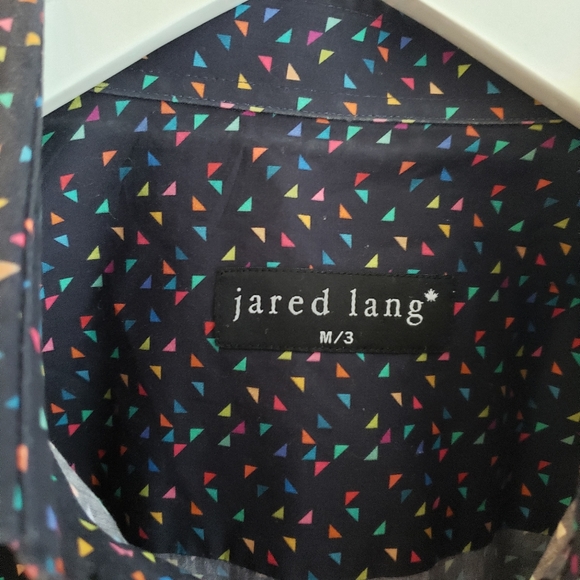 Jared Lang Mens Navy Confetti Multicolor Button Up Dress Shirt Medium - Picture 3 of 4